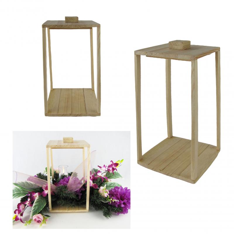 Lampion drewniany 18x18x33cm naturalny